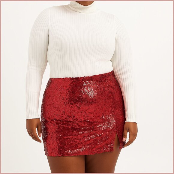 ASTR the Label Red Sequin Sparkle Mini Skirt Holiday Party New Year’s Eve M - Picture 1 of 9